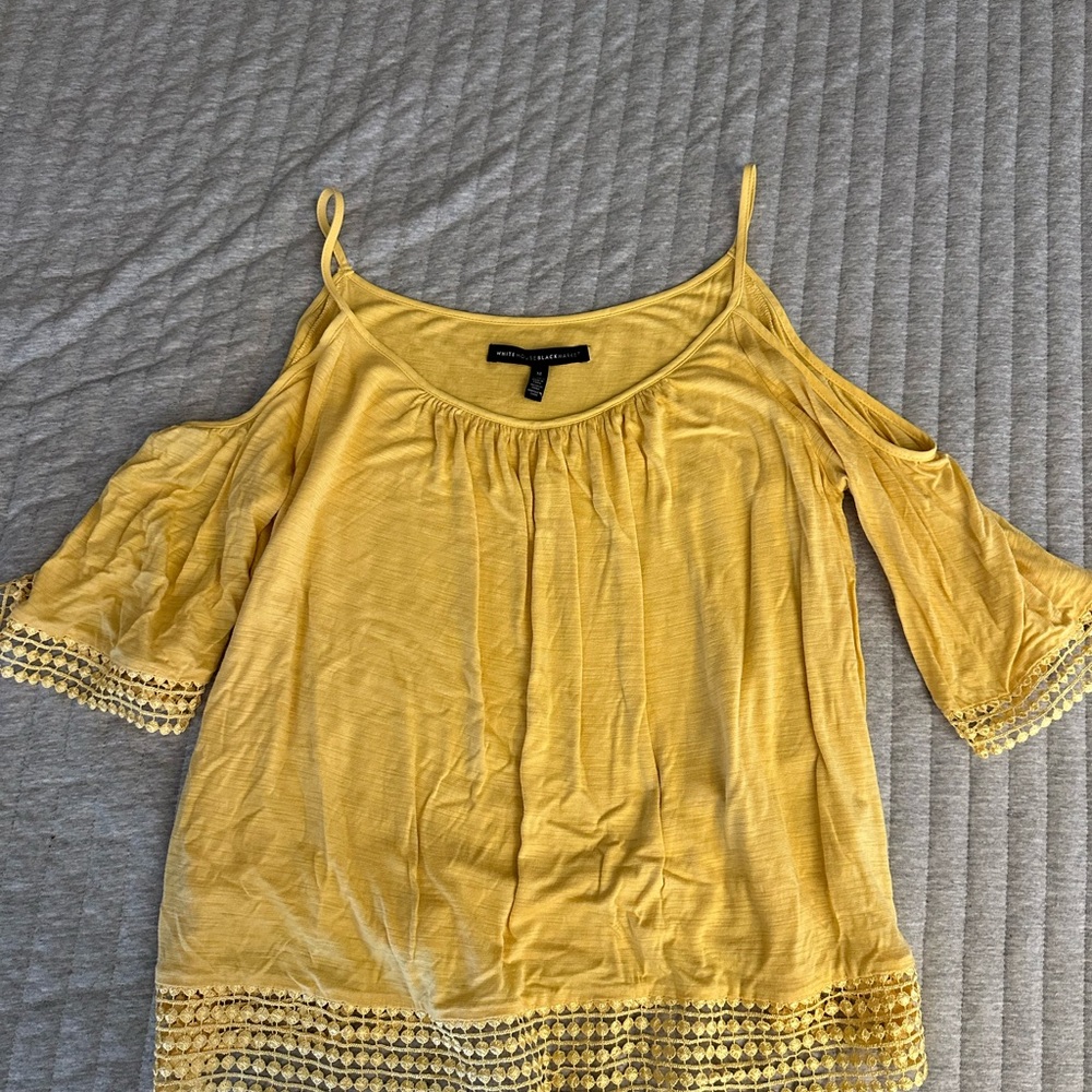 White House black market Yellow Cold Shoulder Top